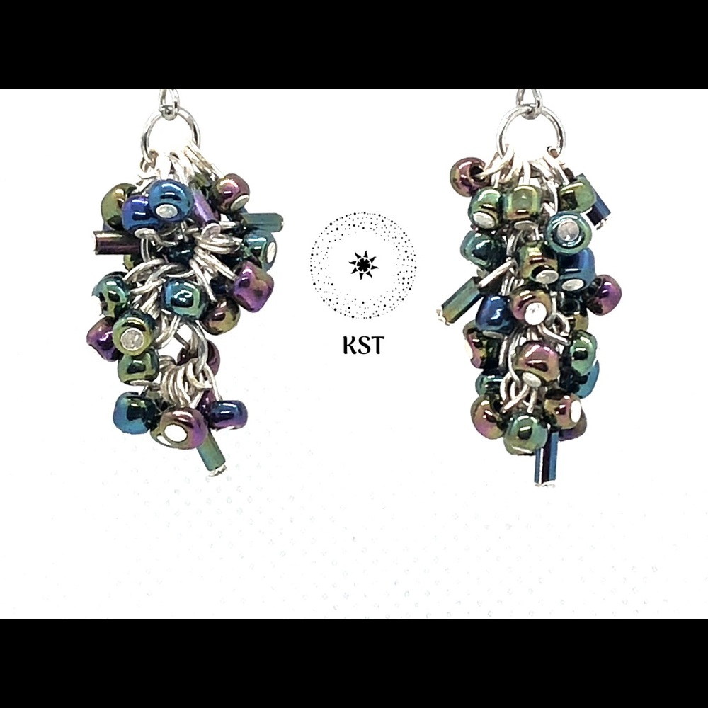 Iridescent Beaded Chandelier Earrings